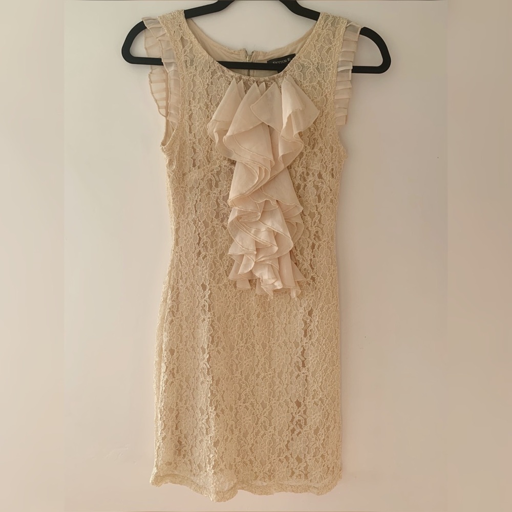 Lace Dress with Front Ruffle
